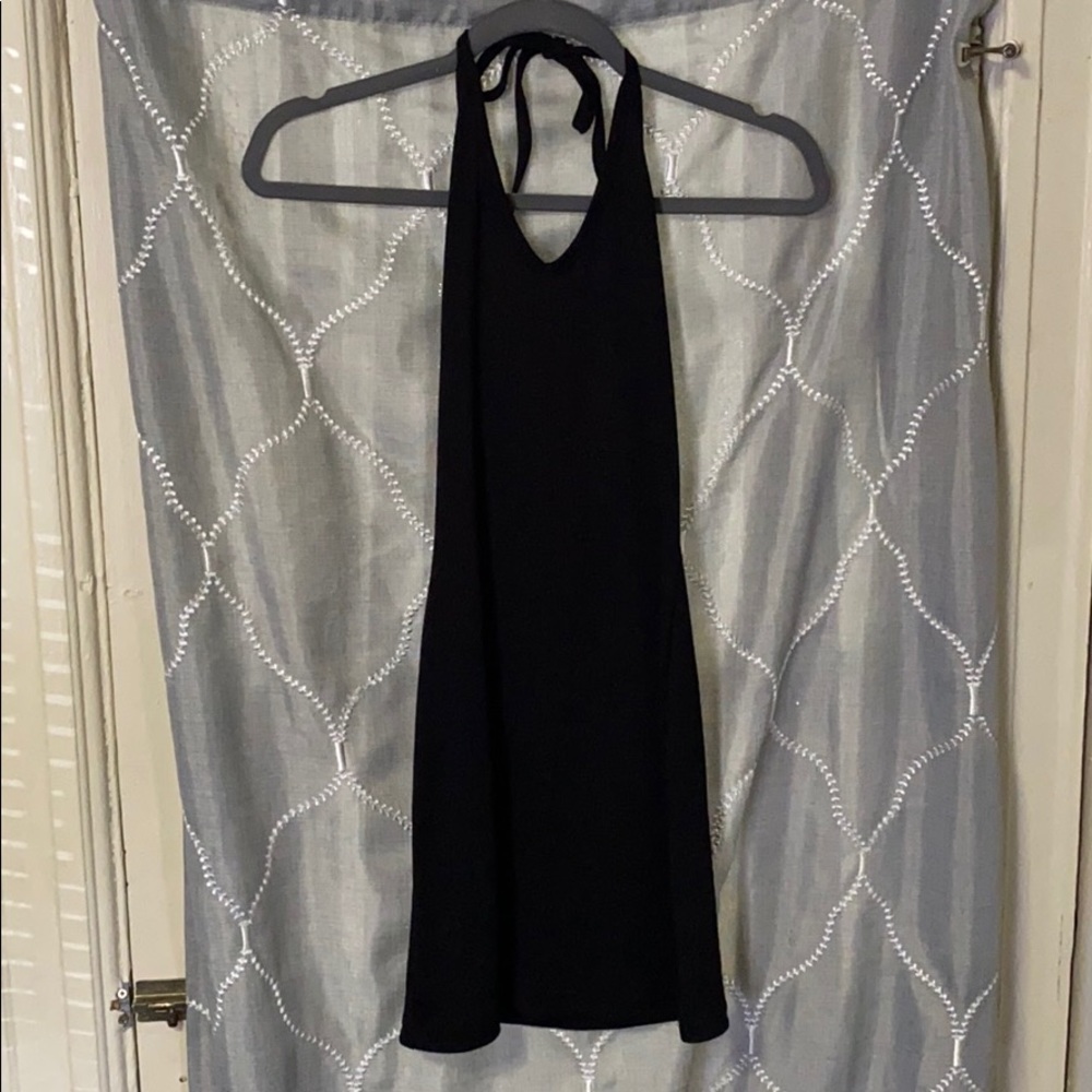Black Mini-Halter Ribbed Dress